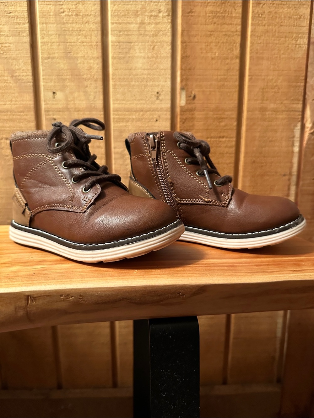 London Fog Brown Kids Lace-Up Ankle Boots with zipper
